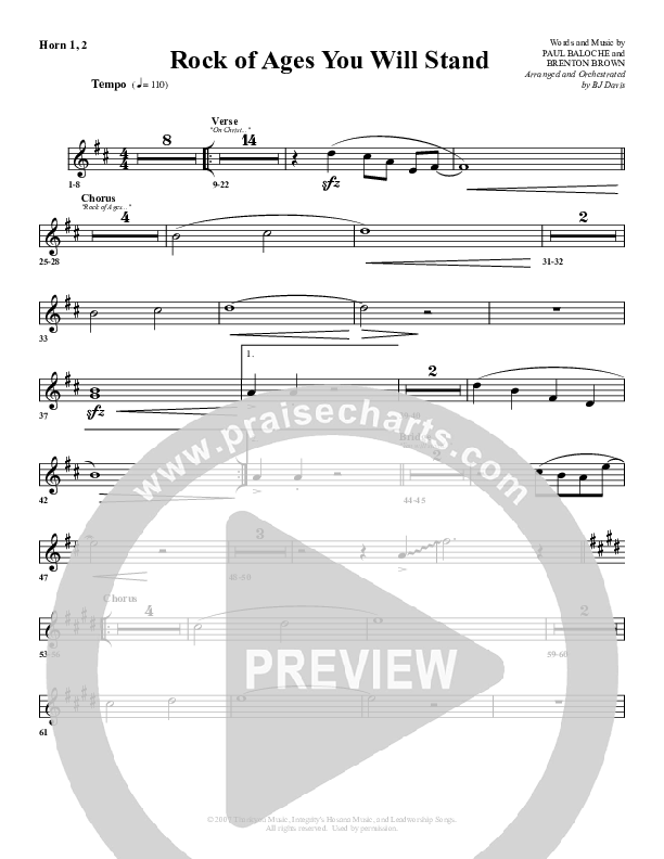 Rock Of Ages (You Will Stand) French Horn 1/2 (G3 Worship)