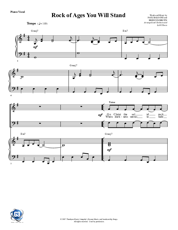 Rock Of Ages (You Will Stand) Piano/Vocal (G3 Worship)