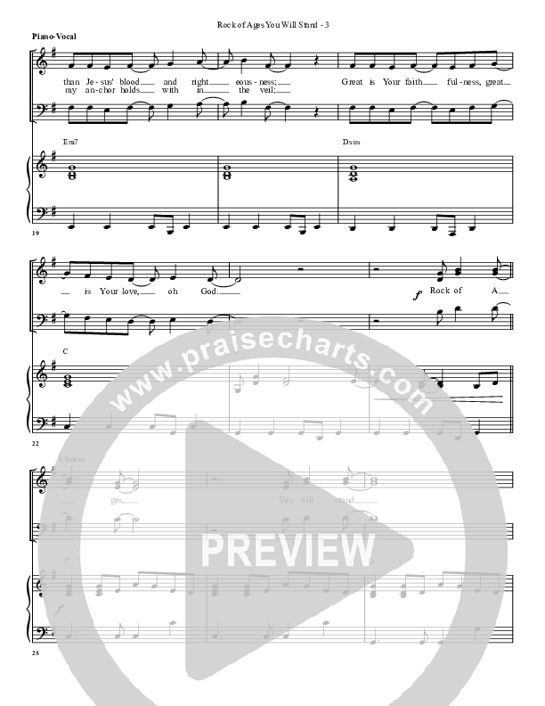 Rock Of Ages (You Will Stand) Piano/Vocal (G3 Worship)