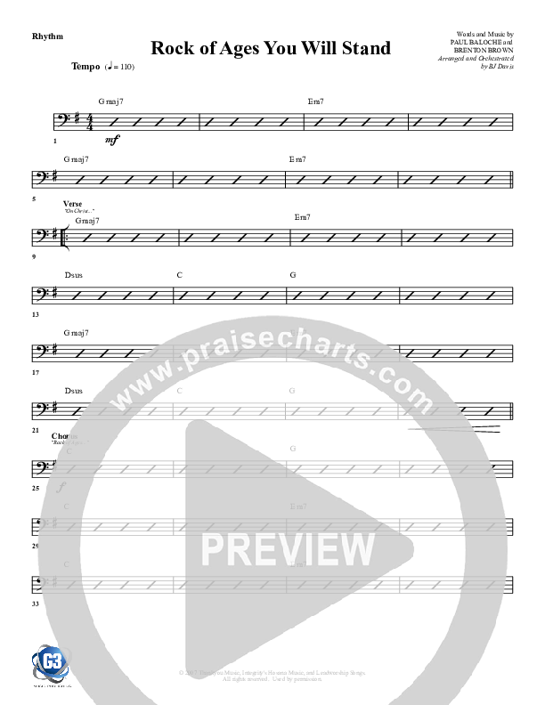 Rock Of Ages (You Will Stand) Rhythm Chart (G3 Worship)