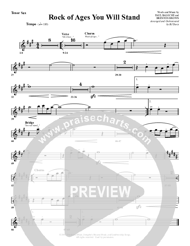 Rock Of Ages (You Will Stand) Tenor Sax 2 (G3 Worship)