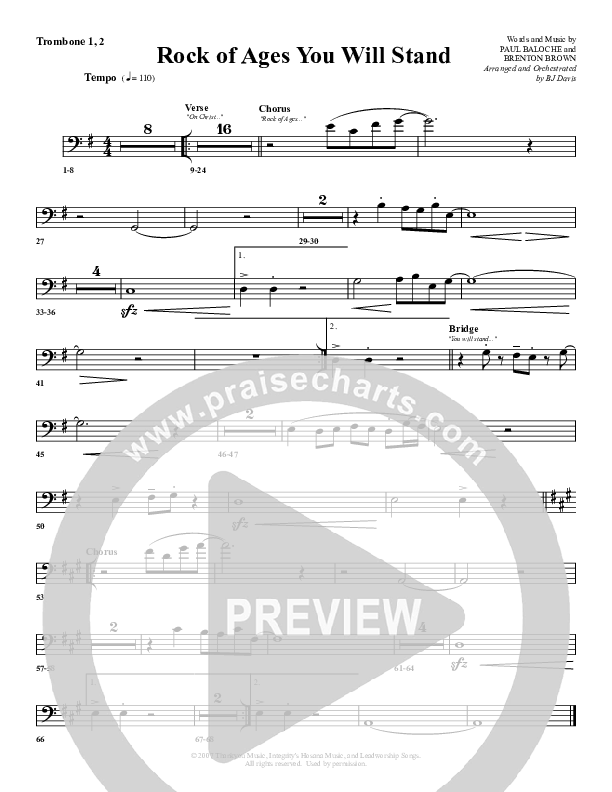 Rock Of Ages (You Will Stand) Trombone 1/2 (G3 Worship)