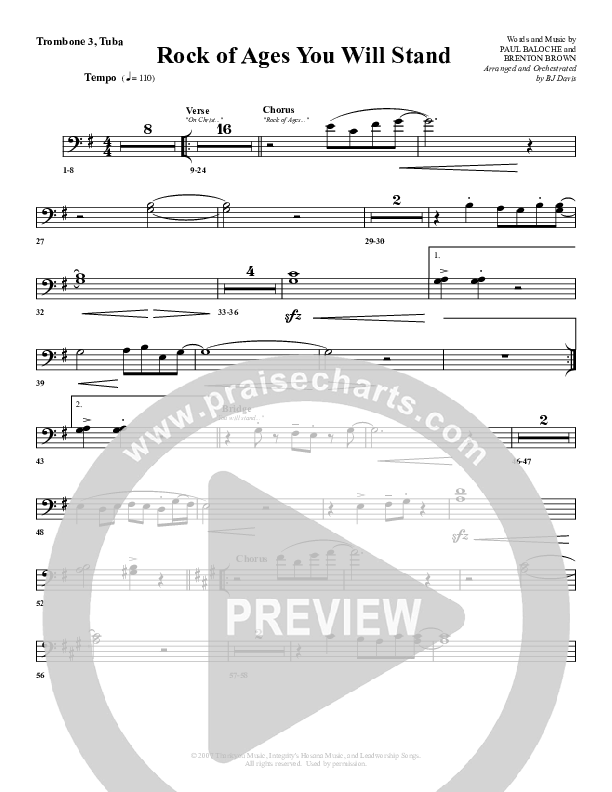 Rock Of Ages (You Will Stand) Trombone 3/Tuba (G3 Worship)