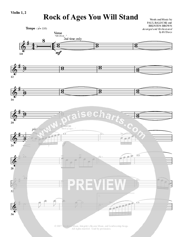 Rock Of Ages (You Will Stand) Violin 1/2 (G3 Worship)