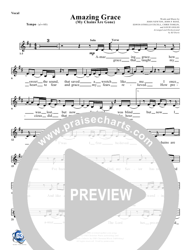 Amazing Grace (My Chains Are Gone) Sheet Music PDF (G3 Worship