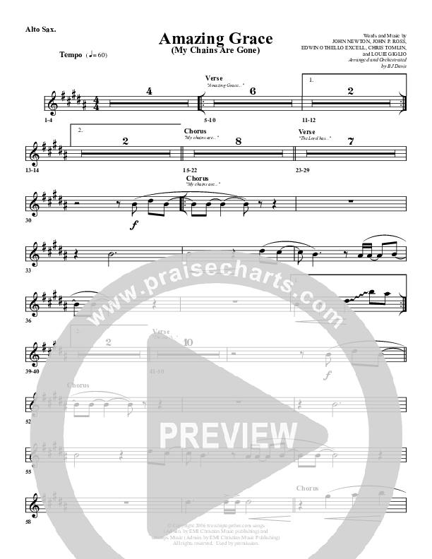 Amazing Grace (My Chains Are Gone) Alto Sax (G3 Worship)