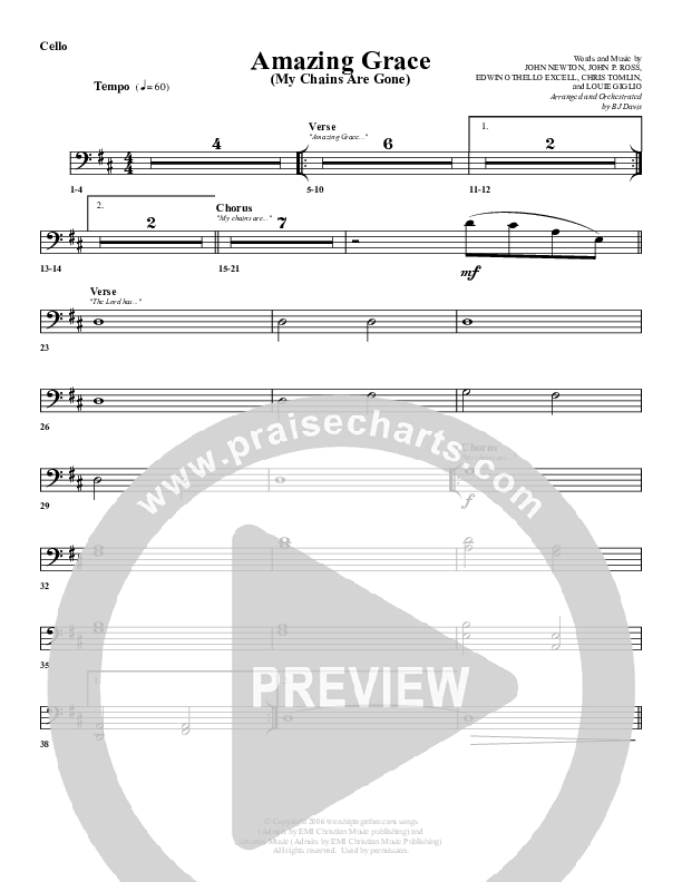 Amazing Grace (My Chains Are Gone) Cello (G3 Worship)