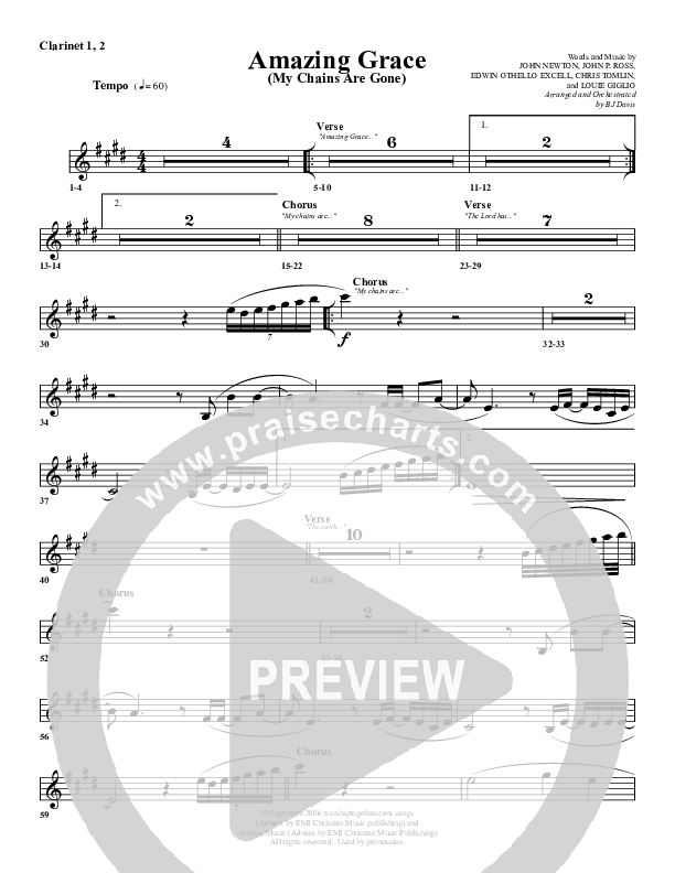 Amazing Grace (My Chains Are Gone) Clarinet 1/2 (G3 Worship)