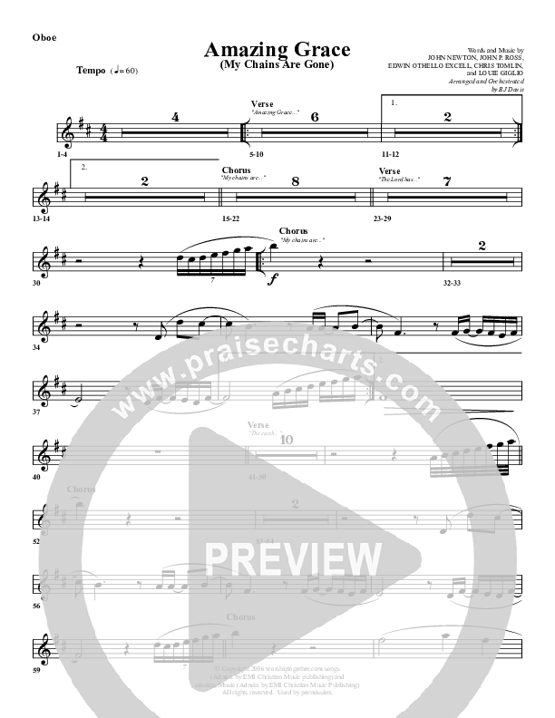 Amazing Grace (My Chains Are Gone) Oboe Sheet Music PDF (G3 Worship