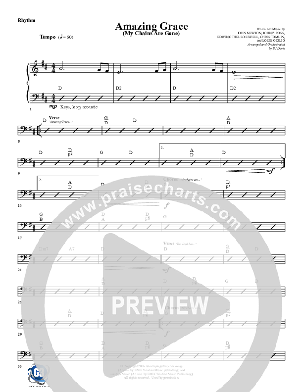 Amazing Grace (My Chains Are Gone) Rhythm Chart (G3 Worship)