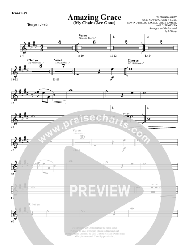 Amazing Grace (My Chains Are Gone) Tenor Sax 2 (G3 Worship)