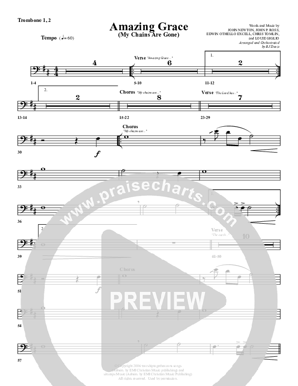 Amazing Grace (My Chains Are Gone) Trombone 1/2 (G3 Worship)