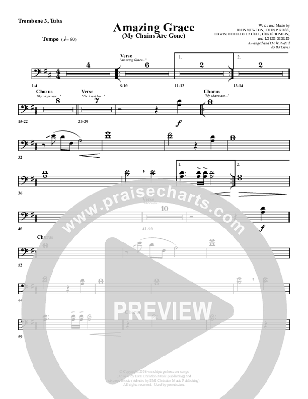 Amazing Grace (My Chains Are Gone) Trombone 3/Tuba (G3 Worship)