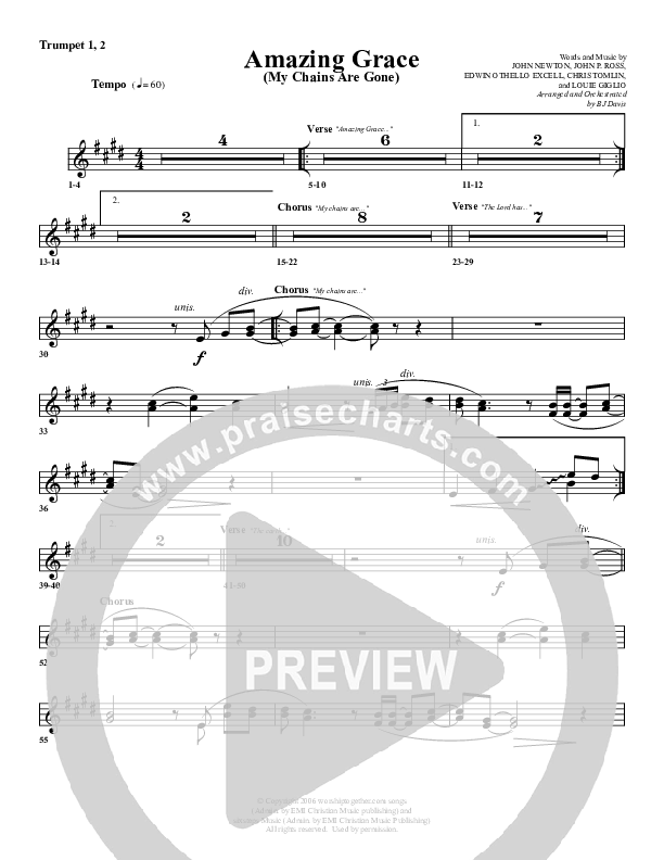 Amazing Grace (My Chains Are Gone) Trumpet 1,2 (G3 Worship)