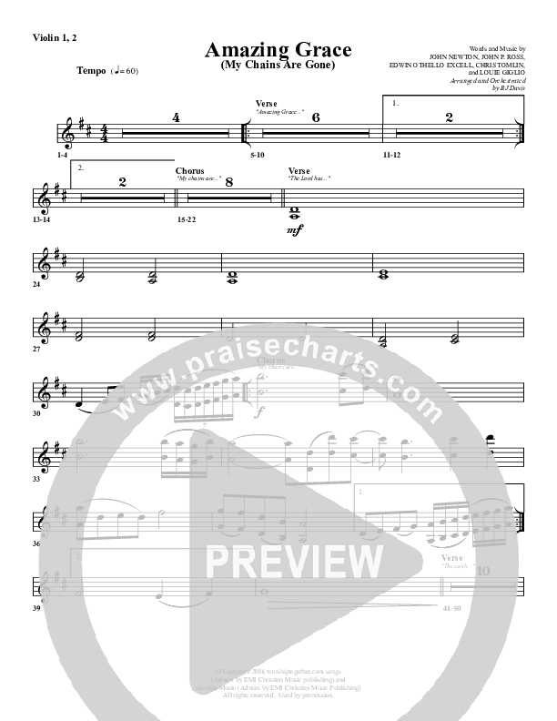 Amazing Grace (My Chains Are Gone) Violin 1/2 (G3 Worship)