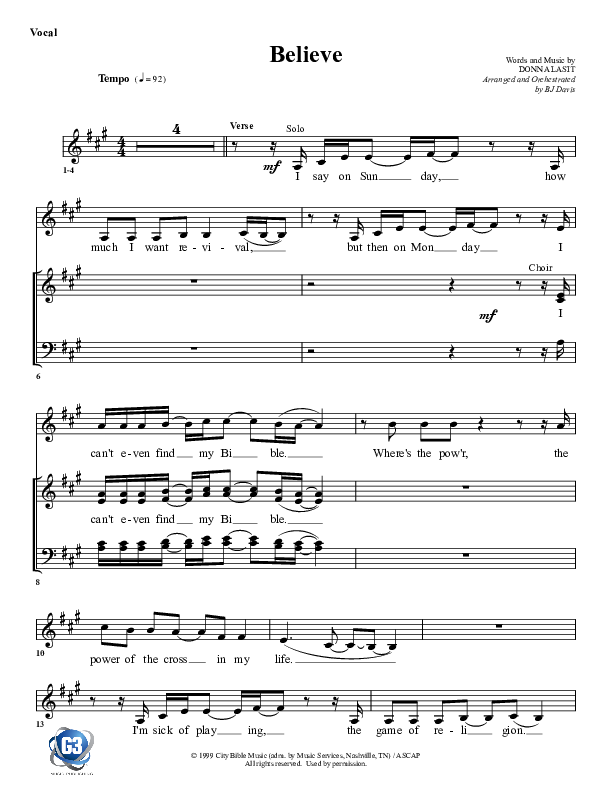 Believe Choir Sheet (G3 Worship)