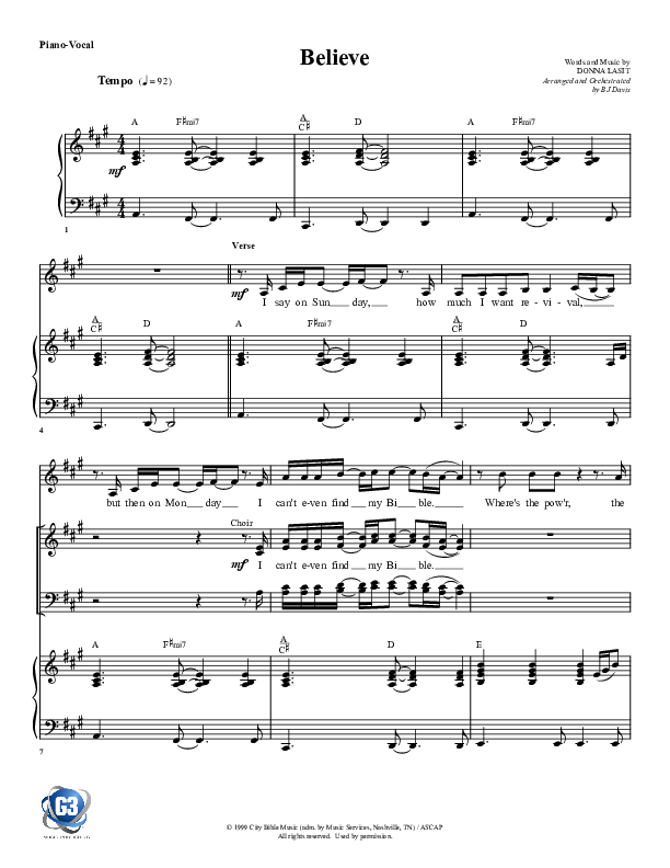 Believe Lead & Piano (G3 Worship)