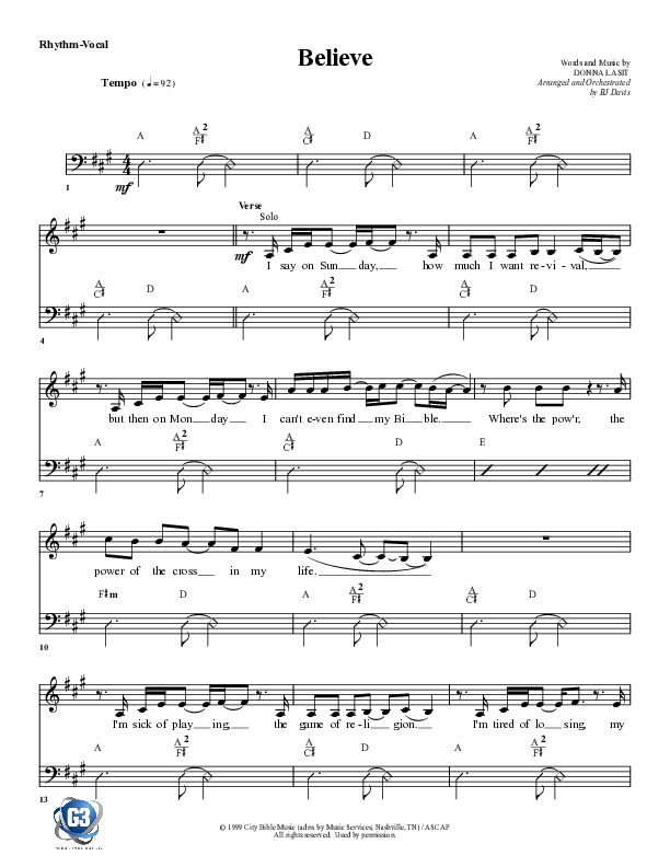 Believe Rhythm/Vocal (G3 Worship)