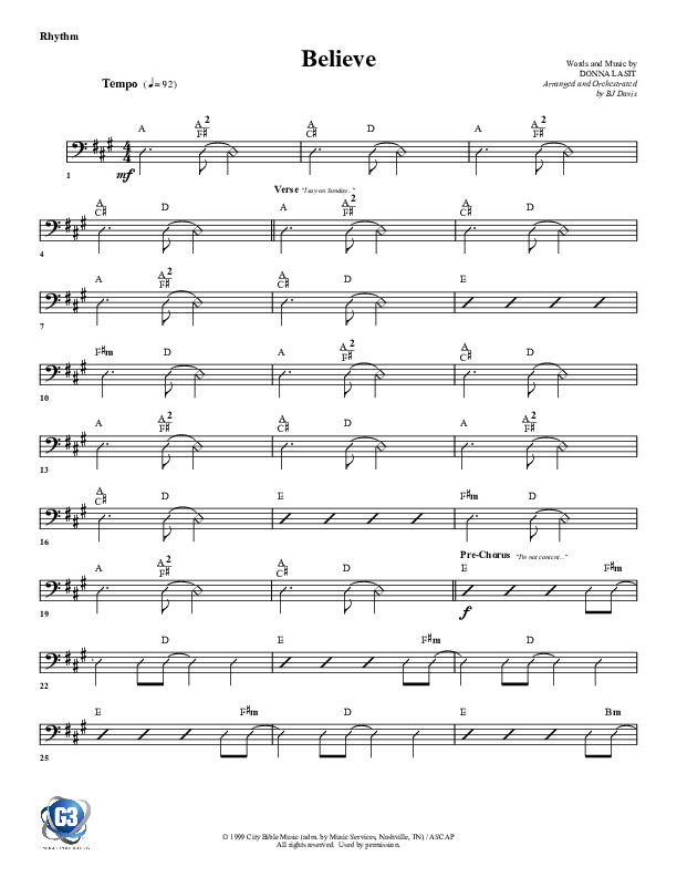 Believe Rhythm Chart (G3 Worship)