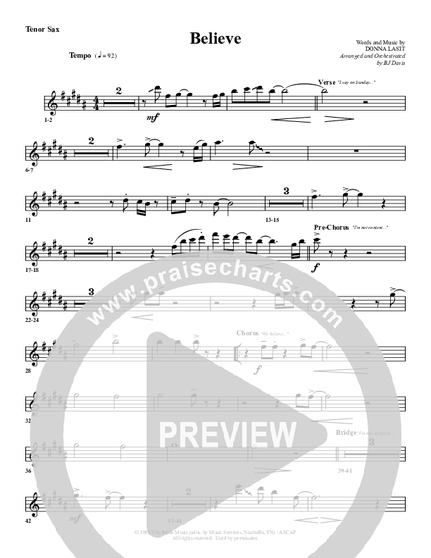 Believe Tenor Sax 2 (G3 Worship)