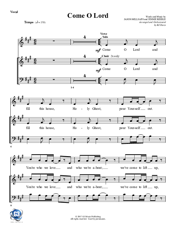Come O Lord Choir Sheet (G3 Worship)