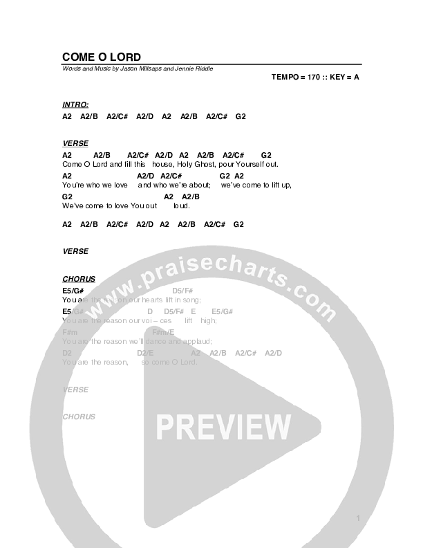 Come O Lord Chord Chart (G3 Worship)