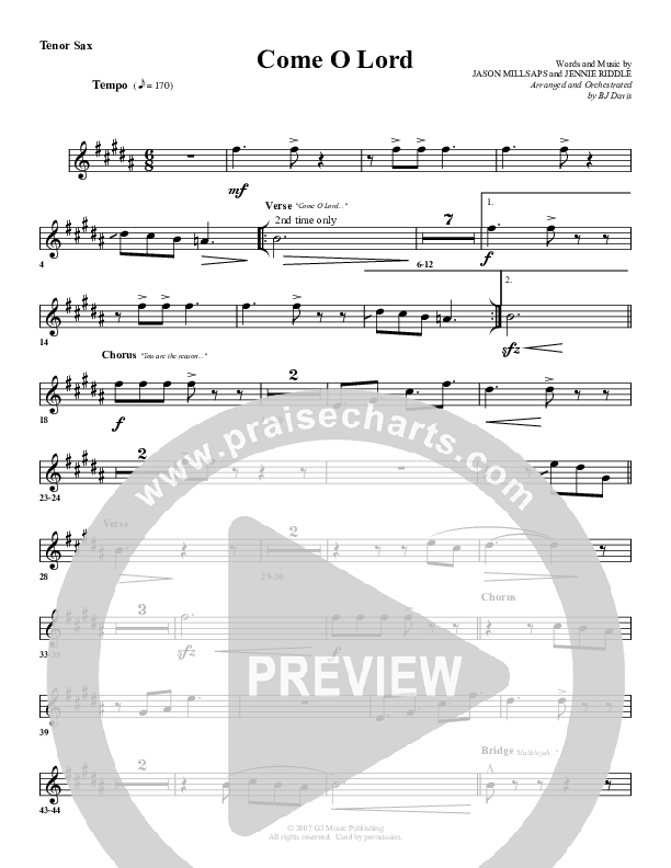 Come O Lord Tenor Sax 2 (G3 Worship)
