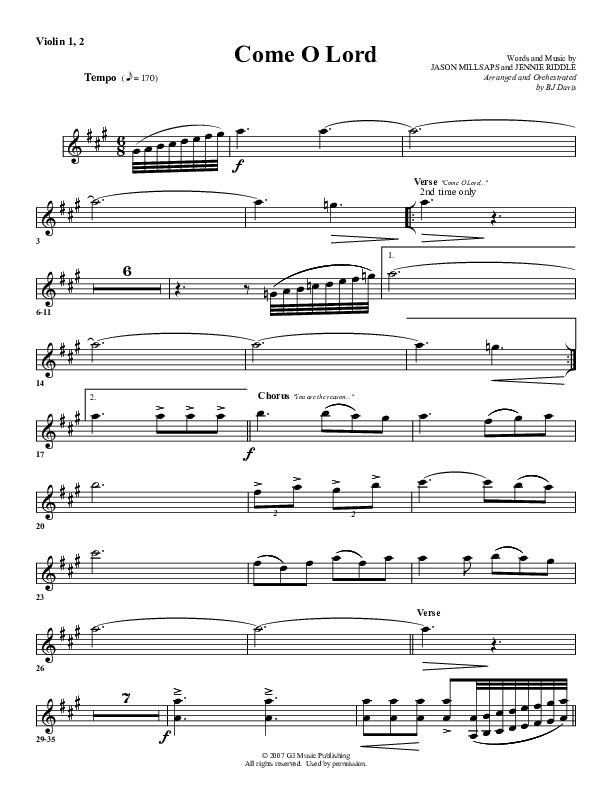 Come O Lord Violin 1/2 (G3 Worship)