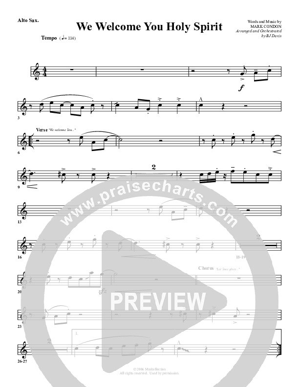We Welcome You Holy Spirit Alto Sax (G3 Worship)