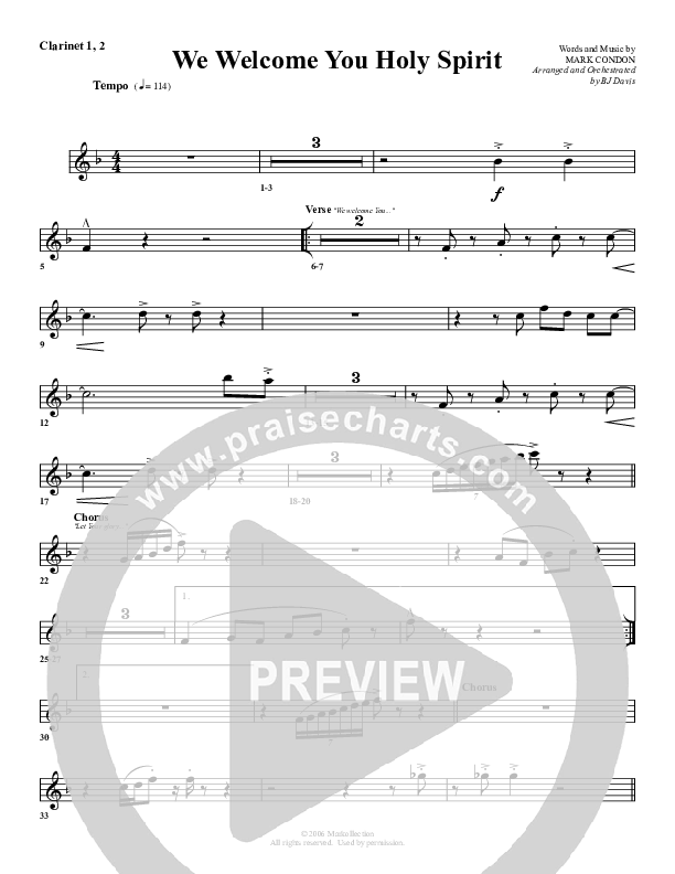 We Welcome You Holy Spirit Clarinet 1/2 (G3 Worship)