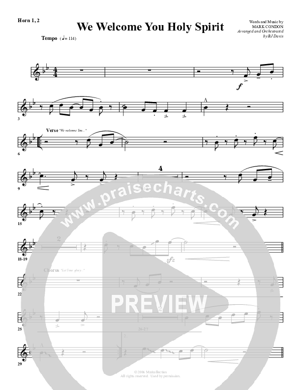 We Welcome You Holy Spirit French Horn 1/2 (G3 Worship)