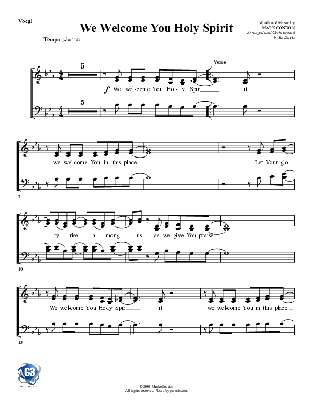 We Welcome You Holy Spirit Lead Sheet (SAT) (G3 Worship)