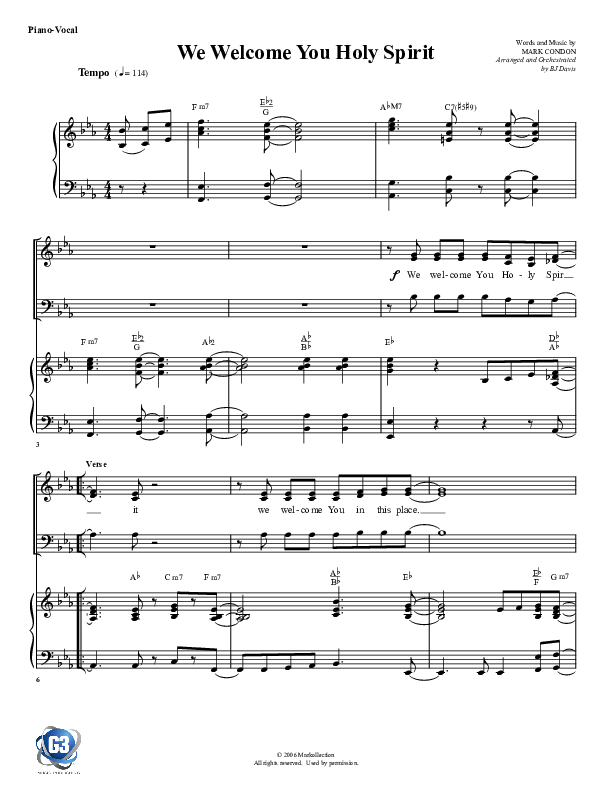 We Welcome You Holy Spirit Piano/Vocal (G3 Worship)
