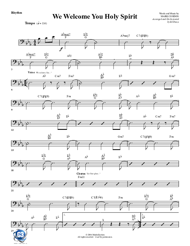 We Welcome You Holy Spirit Rhythm Chart (G3 Worship)