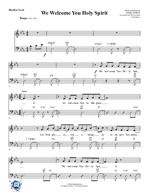 We Welcome You Holy Spirit Rhythm/Vocal (G3 Worship)