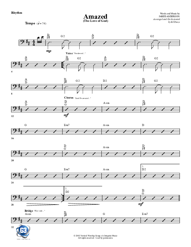 Amazed By You (with The Love Of God) Rhythm Chart (G3 Worship)