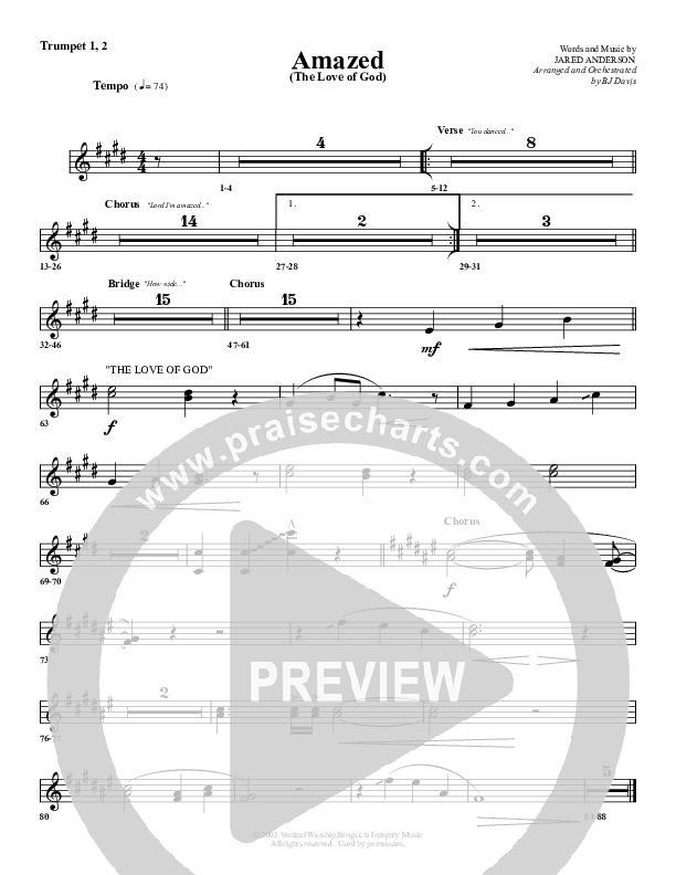 Amazed By You (with The Love Of God) Trumpet 1,2 (G3 Worship)