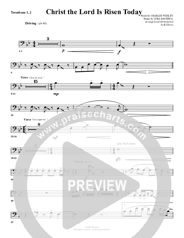 Christ The Lord Is Risen Today Trombone 1/2 (G3 Worship)