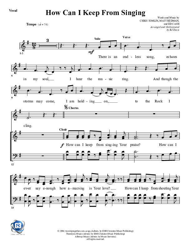 How Can I Keep From Singing Choir Sheet (G3 Worship)