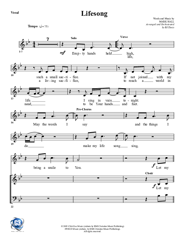 Lifesong Choir Sheet (G3 Worship)