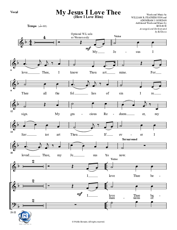 My Jesus I Love Thee Choir Sheet (G3 Worship)