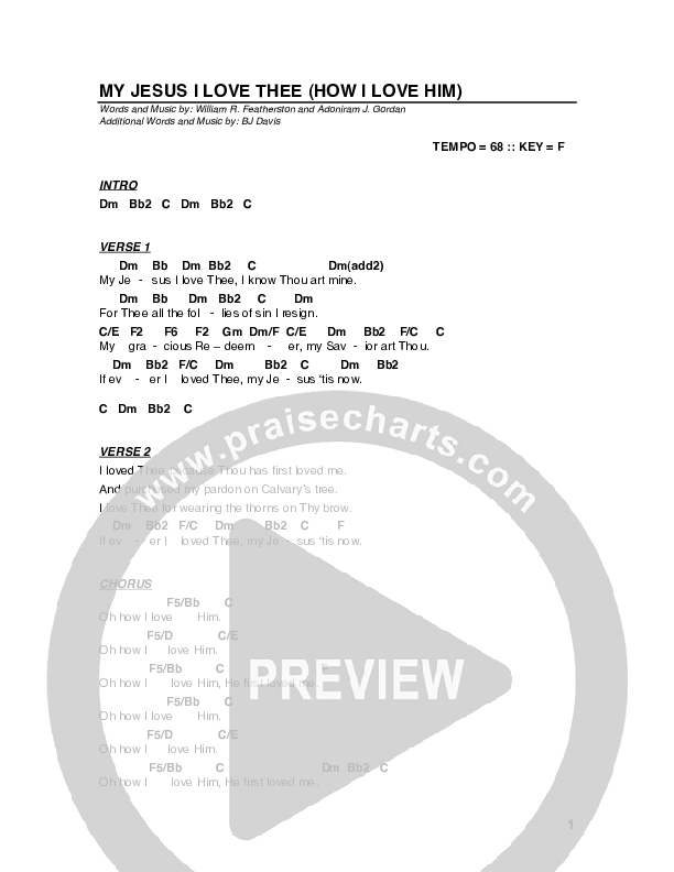 My Jesus I Love Thee Chord Chart (G3 Worship)