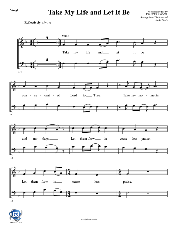 Take My Life And Let It Be Choir Sheet (G3 Worship)