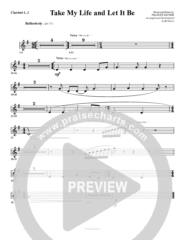 Take My Life And Let It Be Clarinet 1/2 (G3 Worship)