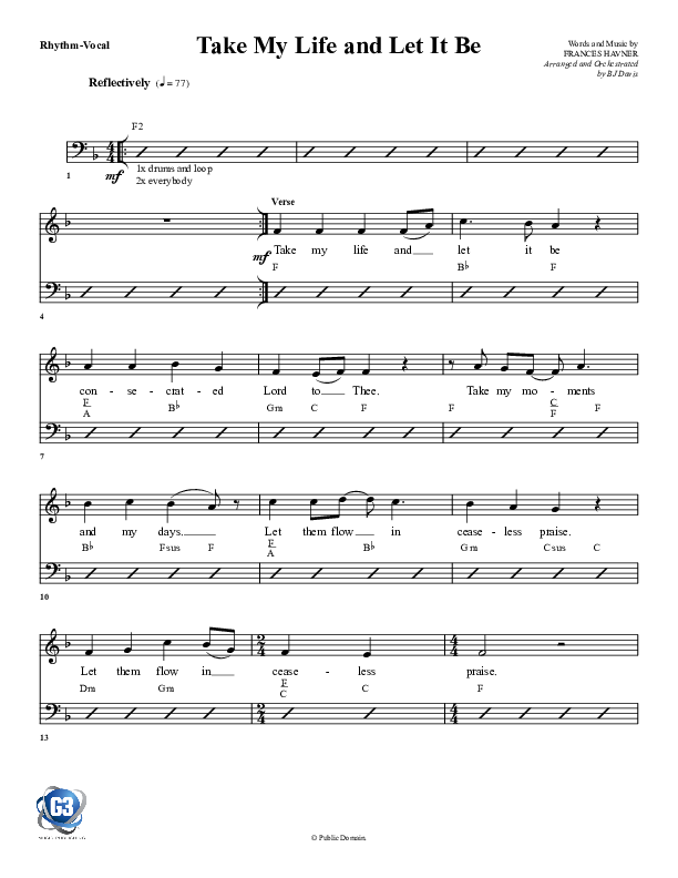 Take My Life And Let It Be Rhythm Chart (G3 Worship)