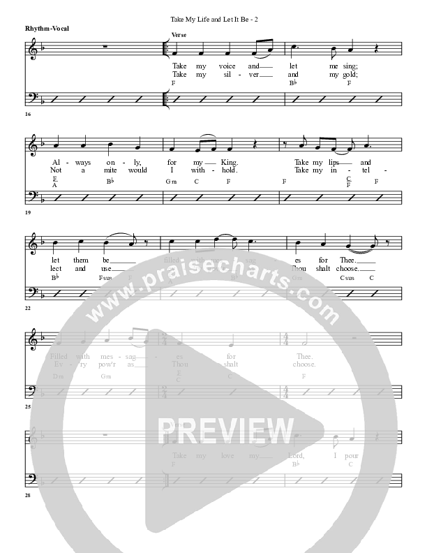 Take My Life And Let It Be Rhythm Chart (G3 Worship)