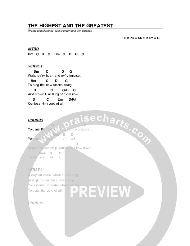 The Highest And The Greatest Chords & Lyrics (G3 Worship)