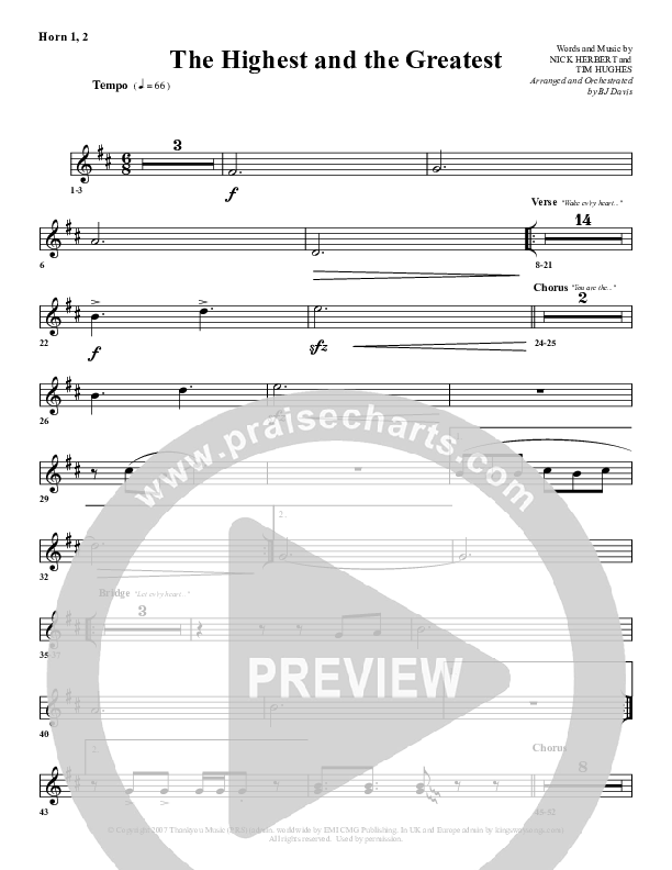 The Highest And The Greatest French Horn 1/2 (G3 Worship)