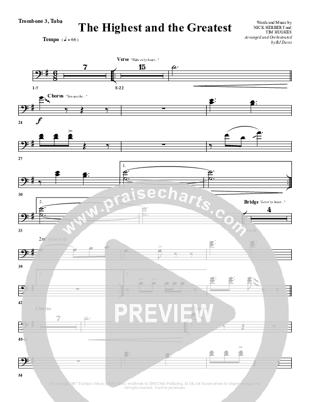 The Highest And The Greatest Trombone 3/Tuba (G3 Worship)