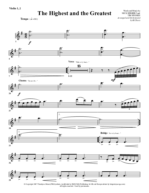 The Highest And The Greatest Violin 1/2 (G3 Worship)